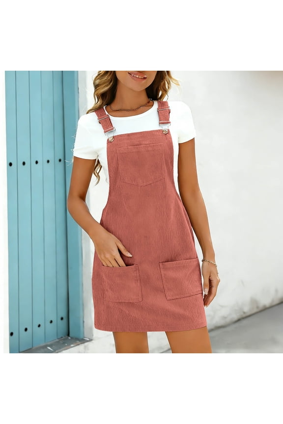 Women's Corduroy A Line Cute Jumper Pinafore Bib Overall Mini Dress Skirt