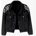 thumbnail image 1 of Heisall Women's Denim Jackets Heavy Work Rhinestone Embellished Short Long Sleeve Pearl Decorated Casual Jacket, Casual Fashion, 1 of 3