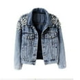 thumbnail image 1 of Heisall Women's Denim Jackets Heavy Work Rhinestone Embellished Short Long Sleeve Pearl Decorated Casual Jacket, Casual Fashion, 1 of 6