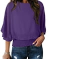 thumbnail image 1 of Heisall Women's Fall Casual 3/4 Sleeve Round Neck Lace Up Tops Blouse Polyester Loose Fit Fashion Outfits, 1 of 8