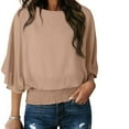 thumbnail image 1 of Heisall Women's Fall Casual 3/4 Sleeve Round Neck Lace Up Tops Blouse Polyester Loose Fit Fashion Outfits, 1 of 8