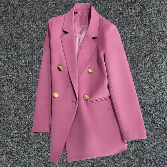 Heisall Women's Fashion Casual Solid Color Pocket Turndown Collar Long Sleeve Blouse Blazer