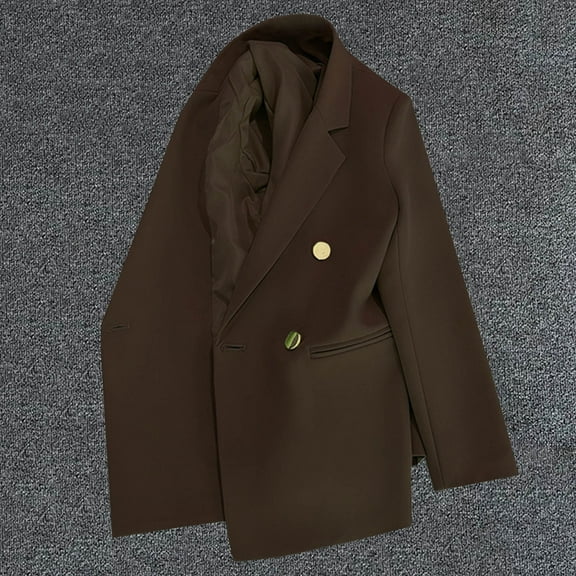 Heisall Women's Fashion Casual Solid Color Pocket Turndown Collar Long Sleeve Blouse Blazer