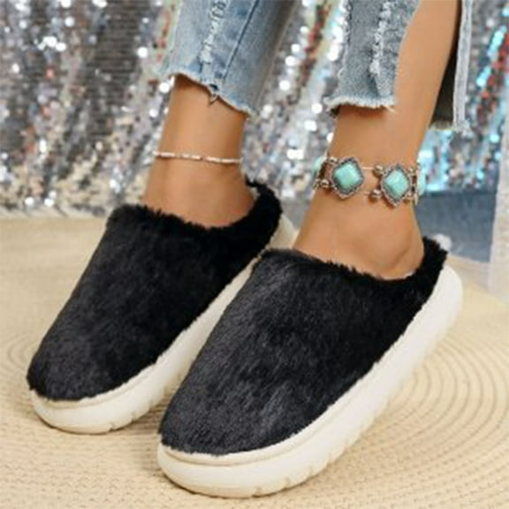 Heisall Women's Fuzzy Slippers with Anti-Slip Thick Sole, Open-Toe Indoor/Outdoor House Shoes, Warm Faux Fur Lined Slip-On Comfort for Casual Use in Multiple Colors