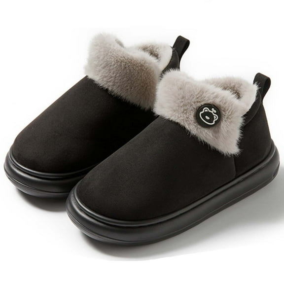 Heisall Women's Fuzzy Slippers for Winter Indoor/Outdoor, Anti-Slip Thick Sole House Shoes with Warm Faux Fur Lining and Bear Accent Closed-Back Comfortable Slip-Ons
