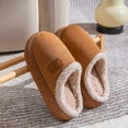 thumbnail image 1 of Heisall Women's Fuzzy Suede Slippers with Anti-Slip Sole, Thick Lined Warm Slippers for Indoor/Outdoor, Fluffy Letter Print House Shoes in Pink & Beige (Sizes 36-41EU), 1 of 9