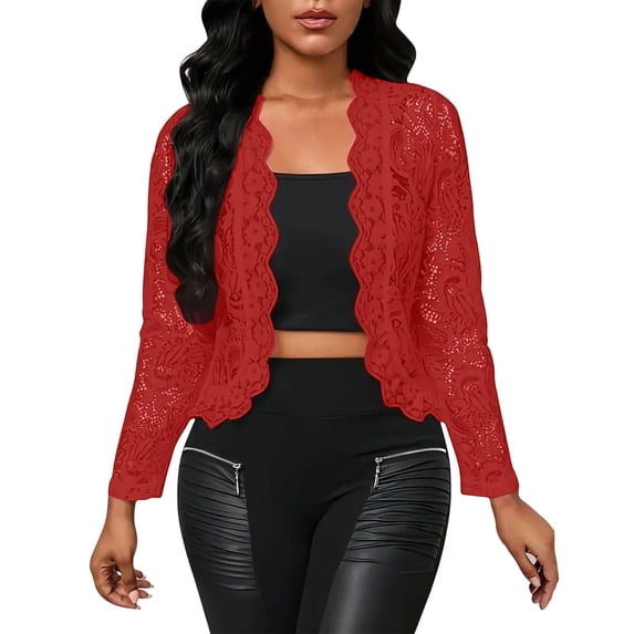 Heisall Women's Lace Work Cropped Blazer Jacket Fall Open Front Long Sleeve Fitted Bolero Jackets Cardigan for Dress
