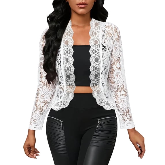 Heisall Women's Lace Work Cropped Blazer Jacket Fall Open Front Long Sleeve Fitted Bolero Jackets Cardigan for Dress