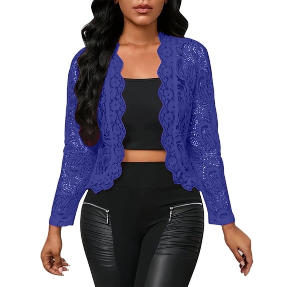 Heisall Women's Lace Work Cropped Blazer Jacket Fall Open Front Long Sleeve Fitted Bolero Jackets Cardigan for Dress