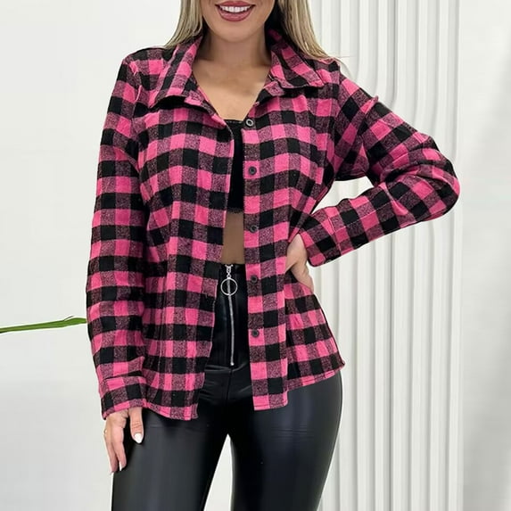 Heisall Women's Long Roll Up Sleeve Cotton Plaid Shirts Classic Fit Button Down Shirt Blouses with Pockets 2025
