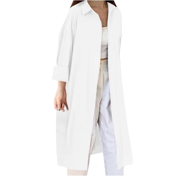 Heisall Women's Long Sleeve Button Down Shirts Oversized Long Shirt Dress Shacket Casual Loose Fit Tunic Tops Spring Summer Fall Outfits