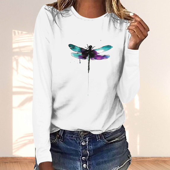 Heisall Women's Long Sleeve Crewneck Printing T-Shirt Casual Comfortable Pullover Tops for Daily Wear