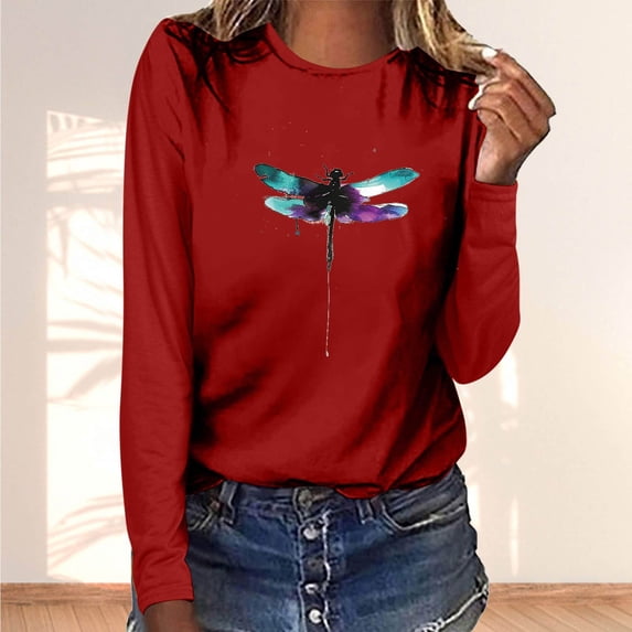 Heisall Women's Long Sleeve Crewneck Printing T-Shirt Casual Comfortable Pullover Tops for Daily Wear