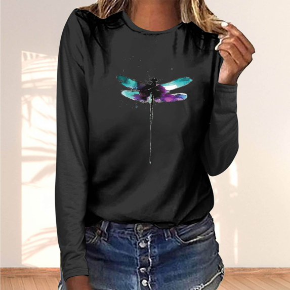 Heisall Women's Long Sleeve Crewneck Printing T-Shirt Casual Comfortable Pullover Tops for Daily Wear