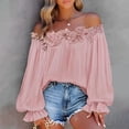 thumbnail image 1 of Heisall Women's Long Sleeve Off Shoulder Top Ruffle Trim Lantern Sleeve Loose Fit Casual Tops Soft Lightweight Party Outfits, 1 of 7