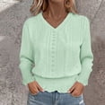 thumbnail image 1 of Heisall Women's Long Sleeve Sweaters V Neck Eyelet Knit Smocked Waist Ruffle Hem Loose Fit Casual Tops Soft Knit Spring Fall Outfits, 1 of 8