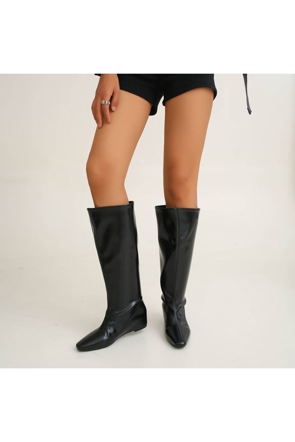 Women's Low Heel Boots Solid Color Plus Size Autumn Winter Comfort Lift Long Shaft Mid-Calf Casual Winter Boots