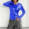 thumbnail image 1 of Heisall Women's Metallic Long Sleeve T Shirt Crew Neck Fitted Tee Tops Y2K Going Out Tops, 1 of 7