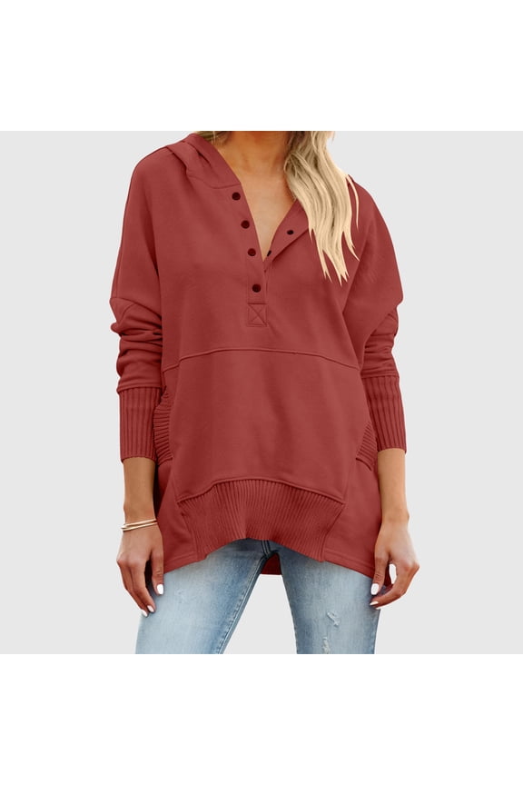 Women's Oversized V Neck Long Sleeve Pullover Hoodies Fall Winter Fashion Sweatshirts Ribbed Hem Casual Tunic Tops
