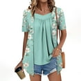 thumbnail image 1 of Heisall Women's Printed Fake Two Piece Short Sleeve Crewneck Blouse Casual Summer Spring Tops, 1 of 7
