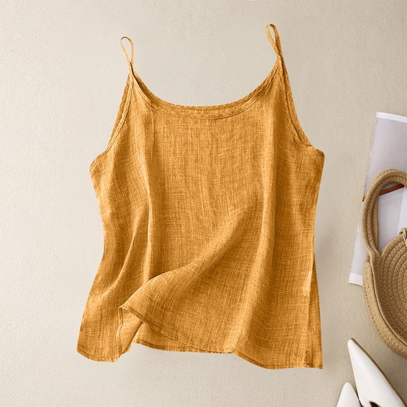 Heisall Women's Scoop Neck Linen Blend Camisole Top Casual Loose Fit Lightweight Summer Blouses