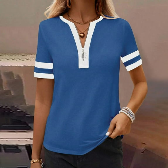 Heisall Women's Short Sleeve V Neck Button Up Casual Tops Loose Fit Blouses Summer Fashion Daily Wear