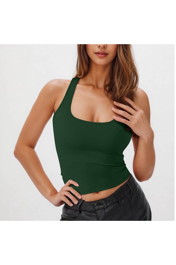 Women's Solid Square Neck Sleeveless Halter Casual Top Blouse Spring Summer Fashion Tops