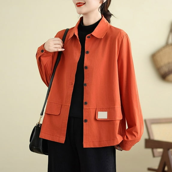 Heisall Women's Spring Autumn Jacket Washed Cotton Solid Color Utility Coat Commute Casual Oversize Loose Simple Tops
