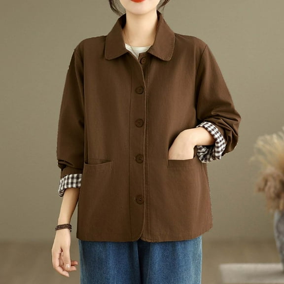 Heisall Women's Spring Autumn Jacket Washed Cotton Solid Color Utility Coat Commute Casual Oversize Loose Simple Tops