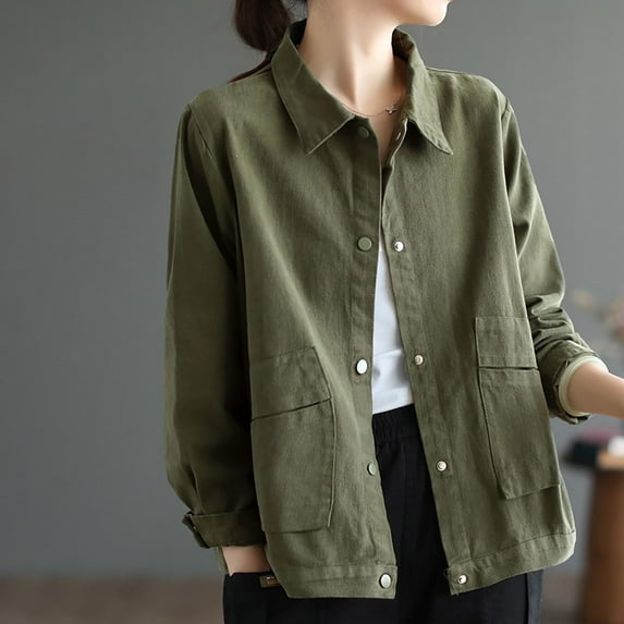 Heisall Women's Spring Autumn Jacket Washed Cotton Solid Color Utility Coat Commute Casual Oversize Loose Simple Tops