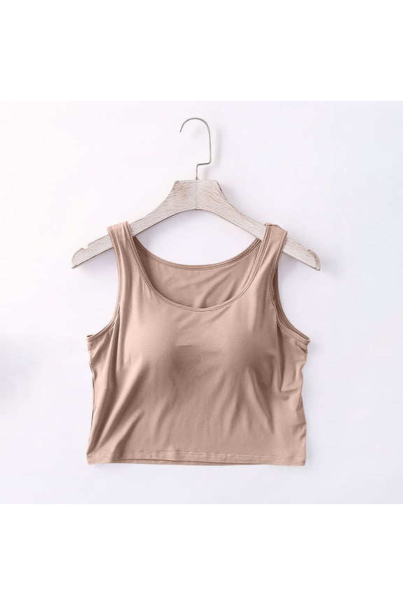 Women's Summer Casual Sleeveless Camisole Tops with Built-in Chest Pad Round Neck for Yoga Sports and Daily Wear