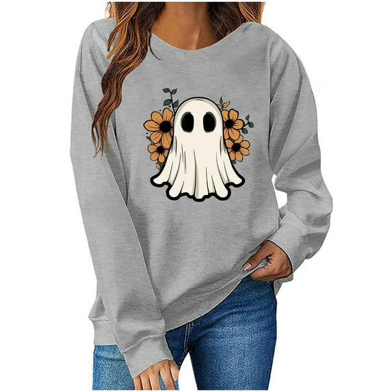 Heisall Women's Sweatshirts 2025 Autumn Winter Round Neck Long Sleeve Casual Fashion Loose Halloween Print No Hood Tops