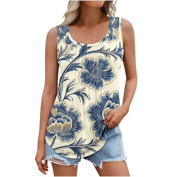 Heisall Women's Tank Tops Crewneck Tunic Sleeveless T-Shirt Blouse Casual Summer Outfits S-5XL