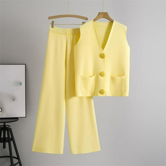 Heisall Women's Two Piece Sets Knitted Cardigan and Wide Leg Pants Casual Lounge Sets Summer Outfits