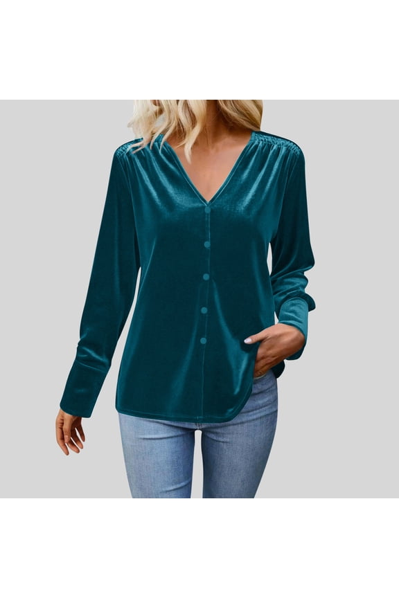 Women's Velvet Tops Dressy Casual Long Sleeve Smocked Work Blouses Trendy Blusas Elegantes Button Down Shirts