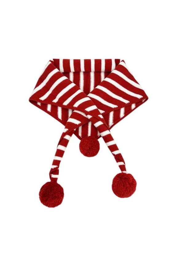 Women's Winter Triangular Scarf with Pom-Pom Ball, Striped Warm Knitted Shawl Wrap for Casual Fashion