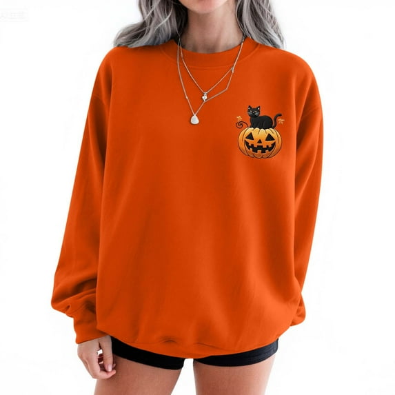 Heisall Womens 2025 Autumn Winter Sweatshirts Round Neck Long Sleeve Loose Casual Fashion Halloween Print No Hood Sweatshirts
