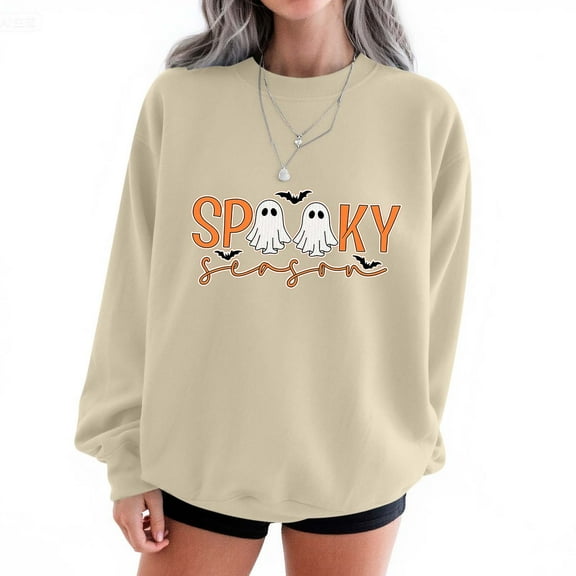 Heisall Womens 2025 Autumn Winter Sweatshirts Round Neck Long Sleeve Loose Casual Fashion Halloween Print No Hood Sweatshirts
