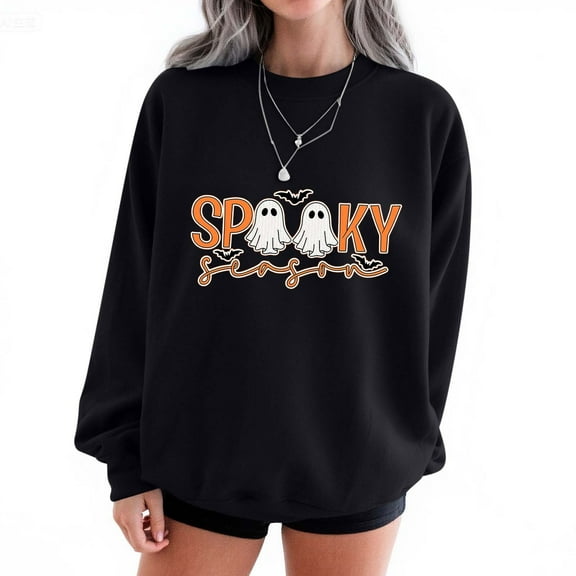 Heisall Womens 2025 Autumn Winter Sweatshirts Round Neck Long Sleeve Loose Casual Fashion Halloween Print No Hood Sweatshirts