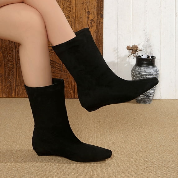 Heisall Womens Ankle Boots Winter Casual Straight Solid Color Pointed Toe Flat Low Heel British Style Fashion Boots
