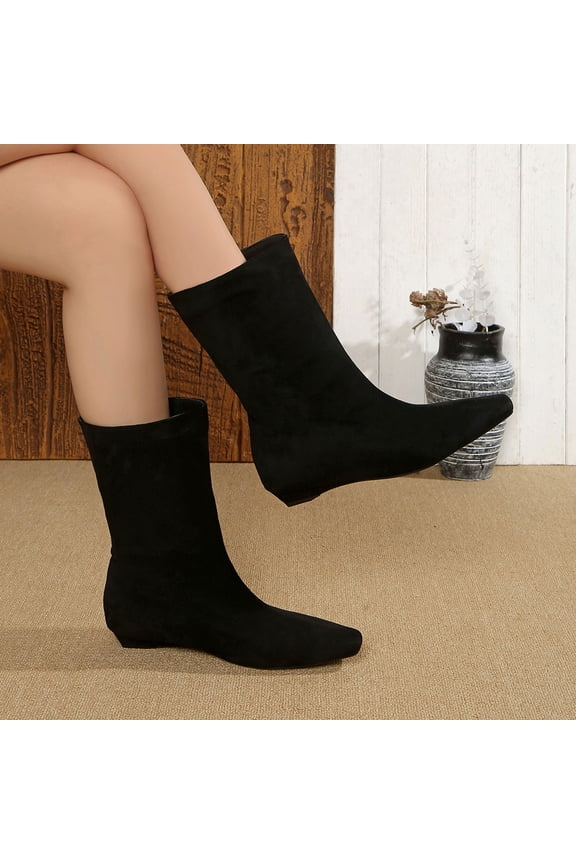 Womens Ankle Boots Winter Casual Straight Solid Color Pointed Toe Flat Low Heel British Style Fashion Boots