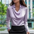 thumbnail image 1 of Heisall Womens Blouses Long Sleeve Round Neck Draped Design Simple Elegant Solid Color, 1 of 7
