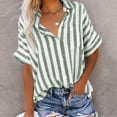 thumbnail image 1 of Heisall Womens Blouses Short Sleeve Turn-Down Collar Casual Cotton-Linen Style Striped Stylish Tops, 1 of 6