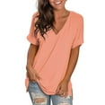thumbnail image 1 of Heisall Womens Blouses V-Neck Raglan Short Sleeve Solid Color Split Hem Casual Shirts, 1 of 5