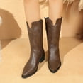 thumbnail image 1 of Heisall Womens Boots Autumn Winter Versatile Edgy Eye-catching Comfortable Thick Sole Retro Pointed Toe Mid-Calf Boots Low Heel Casual Stylish, 1 of 8