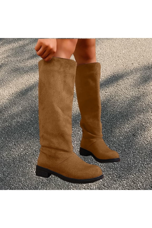 Womens Boots Low Heel Suede Knee High & Mid-Calf Boots Autumn Winter New Arrival Versatile Fashion Casual