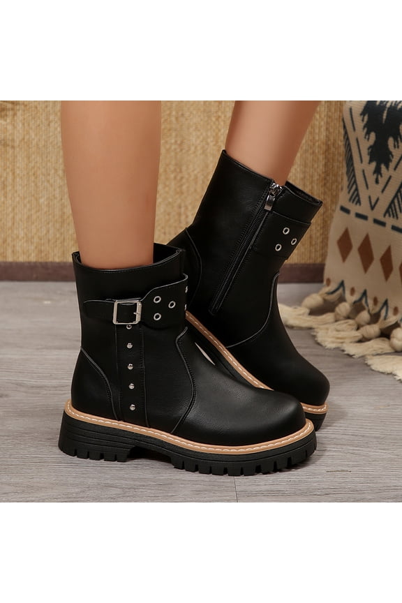 Womens Boots Pointed Toe Side Zipper Low Heel Casual Versatile British Style Fashion