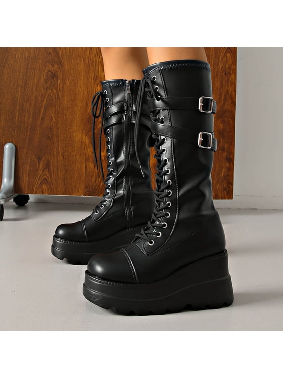 Womens Boots Round Toe Casual Versatile Autumn Winter New Arrival Gothic Style Wedge Heel Thick Sole Spider Web Ankle Boots