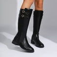 thumbnail image 1 of Heisall Womens Boots Versatile Plus-Size Heart Buckle Detail Fashionable Knee High & Mid-Calf Boots with Chunky Heel and Low Heel, Autumn Winter Trendy Casual Chic, 1 of 8