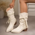 thumbnail image 1 of Heisall Womens Boots Winter Mid-Calf Pointed Toe Chunky Mid Heel Lace-Up Tassel Solid Color Casual Fashion, 1 of 8